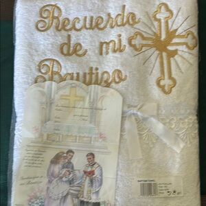 Baptism Keepsake Towel with Gold Embroidery